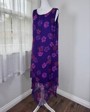 Vintage Y2K Believe Purple & Pink Floral Print Sleeveless High Low Midi Dress